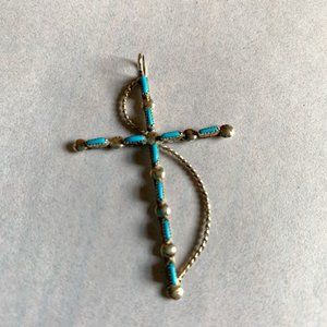 Zuni Cross Pendant Silver and Turquoise